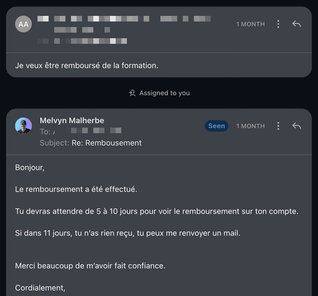 Remboursement simple.