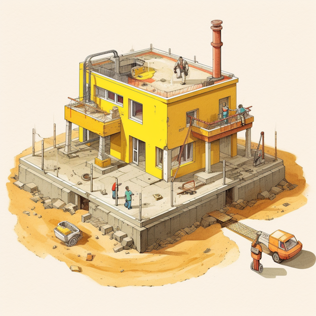 maison jaune en construction